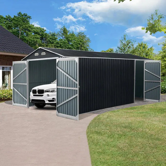 10’ x 20’ Metal Garage Shed with Double Front Doors, 7’8" Peak Height, Side Entry Door, 185 Sq-Ft Floor Space, TMG-MS1020A