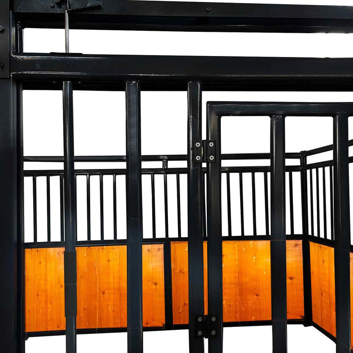 12’ Horse Stall Pine Lumber Panel, Vertical Bar Top & Wood-Filled Bottom, Front panel c/w Window/Feeder and Sliding Door, TMG-FHS12A and FHS12B