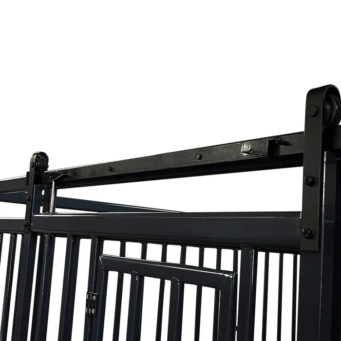 12’ Horse Stall Pine Lumber Panel, Vertical Bar Top & Wood-Filled Bottom, Front panel c/w Window/Feeder and Sliding Door, TMG-FHS12A and FHS12B