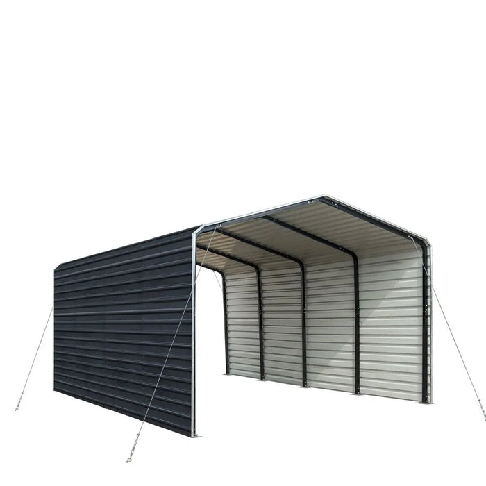 TMG Industrial 12’ x 20’ Metal Shed Carport with 8’ Enclosed Sidewalls, TMG-MSC1220F