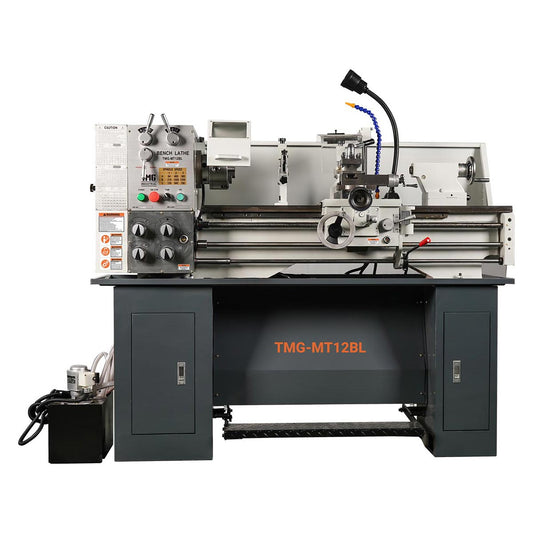 TMG-MT12BL 12" x 37" precision benchtop lathe with 1.5 HP motor, 64–1500 RPM and ASA D1-4 spindle

