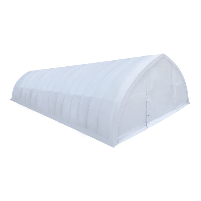 TMG-ST3062V 30x60 peak ceiling storage shelter with heavy duty 17 oz PVC cover, galvanized steel frame, and drive-through roll-up doors for equipment storage