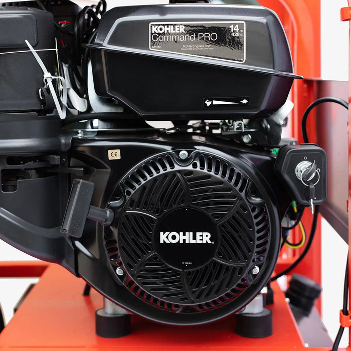 TMG-HW42T 4000 PSI skid mounted hot water pressure washer with 245 gallon tank and 14 HP Kohler engine
