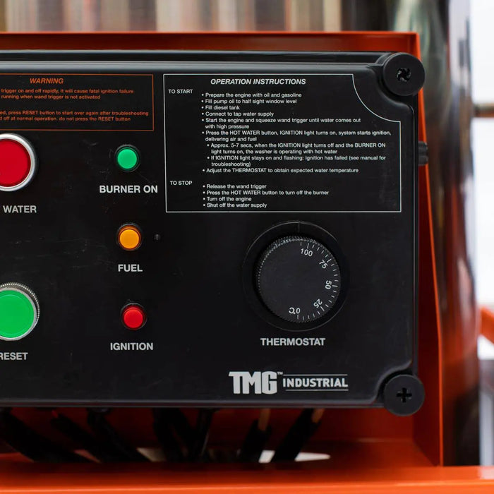 TMG-HW42T 4000 PSI skid mounted hot water pressure washer with 245 gallon tank and 14 HP Kohler engine
