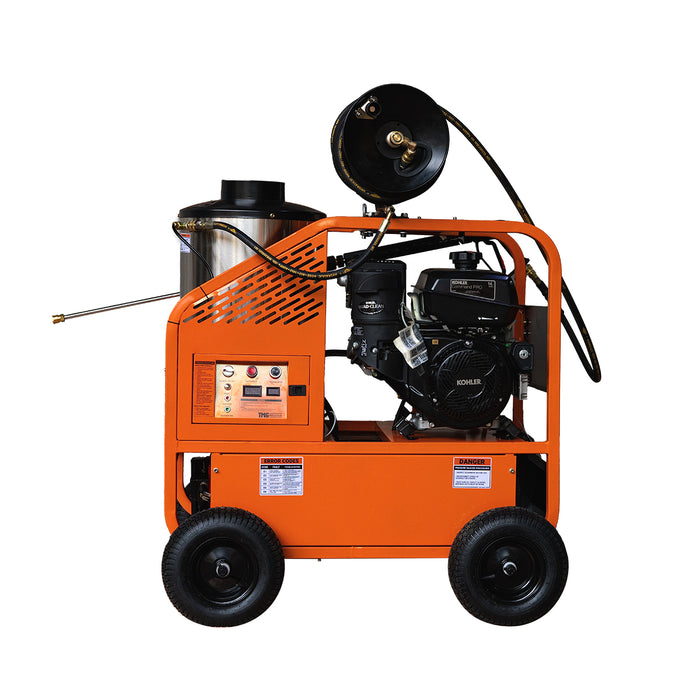 TMG-HW42R 4000 PSI hot water pressure washer with 85' hose reel and 14 HP Kohler engine
