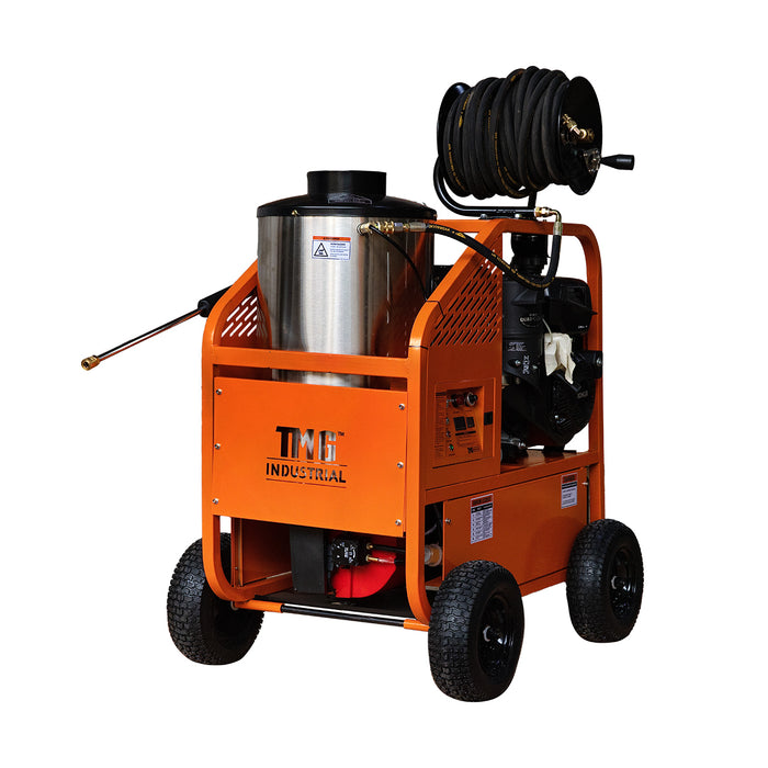 TMG-HW42R 4000 PSI hot water pressure washer with 85' hose reel and 14 HP Kohler engine
