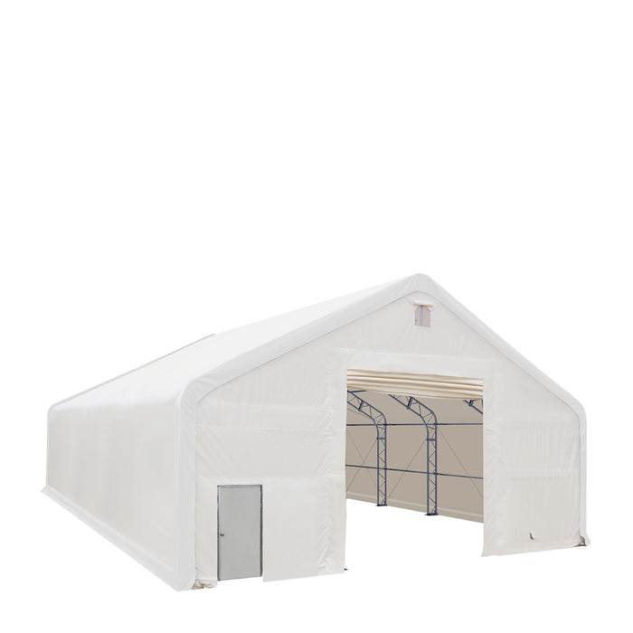 TMG-DT4042 40' x 40' dual truss storage shelter with heavy duty 21 oz PVC cover and drive-through doors
