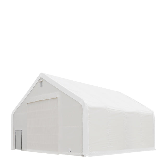 TMG-DT4042 40' x 40' dual truss storage shelter with heavy duty 21 oz PVC cover and drive-through doors
