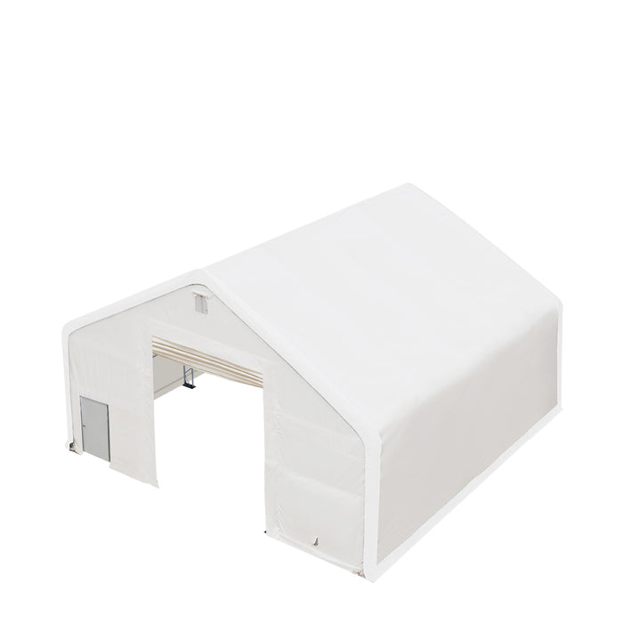 TMG-DT4042 40' x 40' dual truss storage shelter with heavy duty 21 oz PVC cover and drive-through doors
