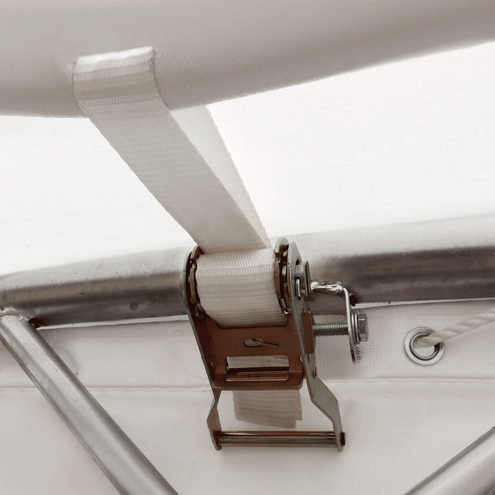 TMG-DT4042 40' x 40' dual truss storage shelter with heavy duty 21 oz PVC cover and drive-through doors
