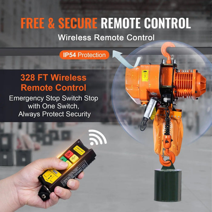 Bezprzewodowy elektryczny wciągnik łańcuchowy o udźwigu 4400 funtów i wysokości podnoszenia 20 stóp, stopień ochrony IP54, DOBA-AHE2