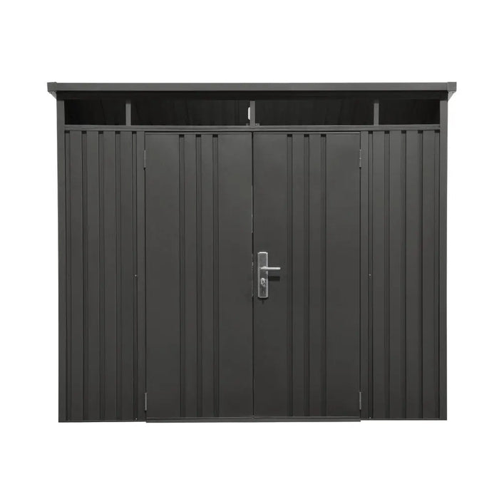 TMG-MS0608P-PRO 6x8 Pro Series galvanized metal shed with 79 inch pent roof, skylight, vents, and 50x68 inch door opening for secure outdoor storage