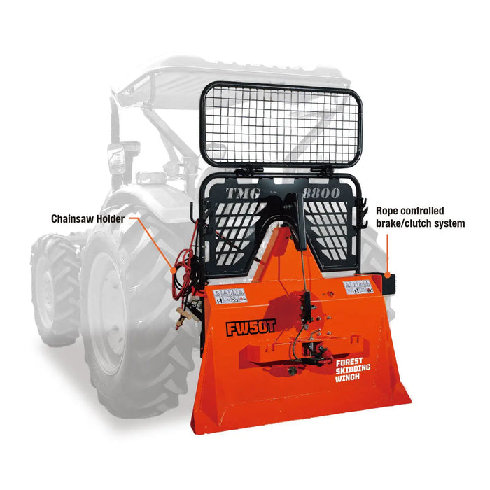 8,800-lb Log Skidding Winch Pro Attachment for 30-50 HP Tractors, 3-Point Hitch, 200' Steel Cable