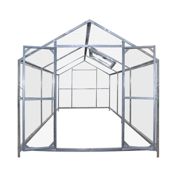 8' x 10' Greenhouse with Galvanized Steel Frame, Polycarbonate Twin-Wall Roof and Crystal-Clear Solid Walls
