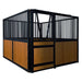 9' x 10' pre-built bamboo horse stall with vertical bar top, sliding door, powder-coated steel frame, and U-shaped opening for horse comfort – ideal for barns and stables.
