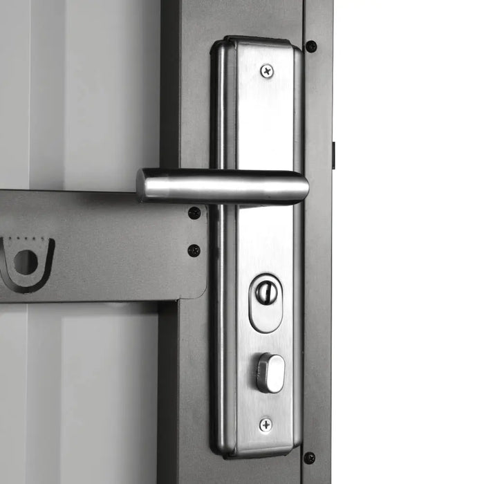 TMG-MS0909-PRO 9x9 Pro Series galvanized metal shed with skylight windows, vents, and 59x70 inch lockable door for secure outdoor storage