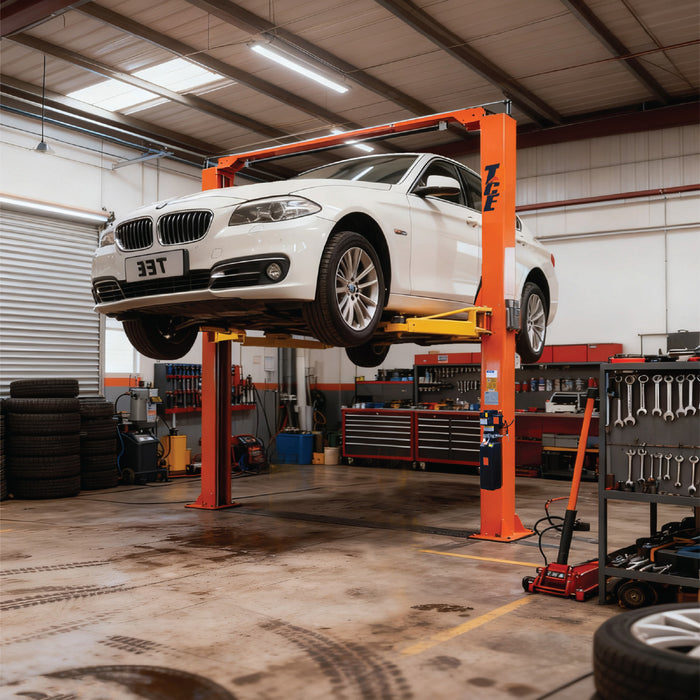 ALI Certified 10,000 lb Two-Post Overhead Auto Lift, Symmetric Arms, 79" Lift Height, 144" Cross Beam TMG-TO2593