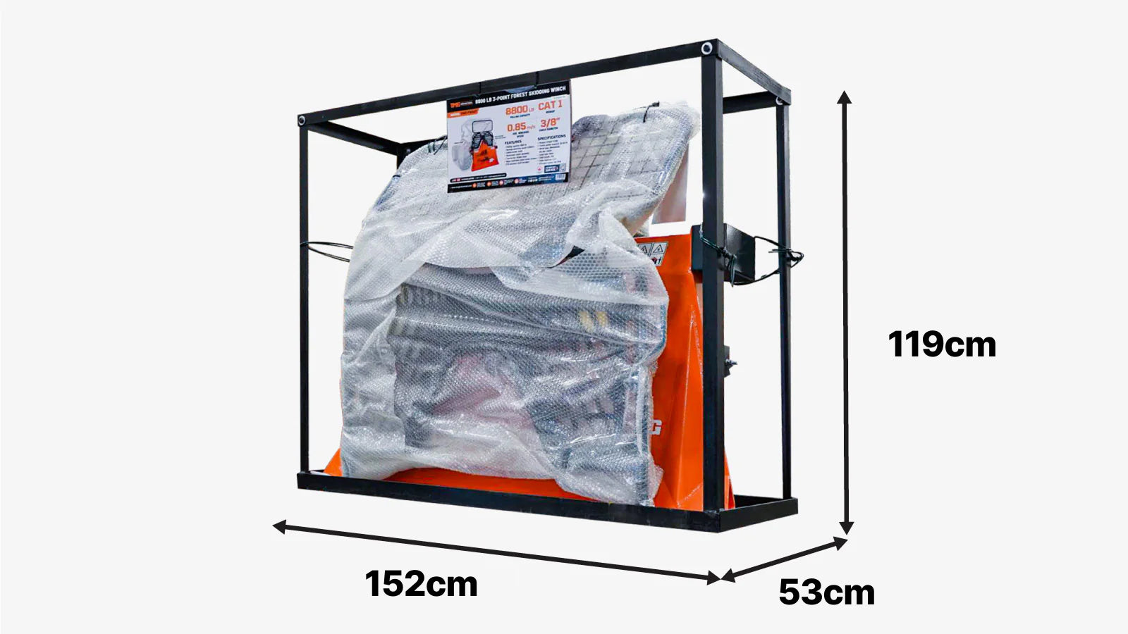 42 kN Log Skidding Winch for 30 - 50 HP Tractors, 3-Point Hitch, Category 1, TMG-FW50T -shipping-info-image