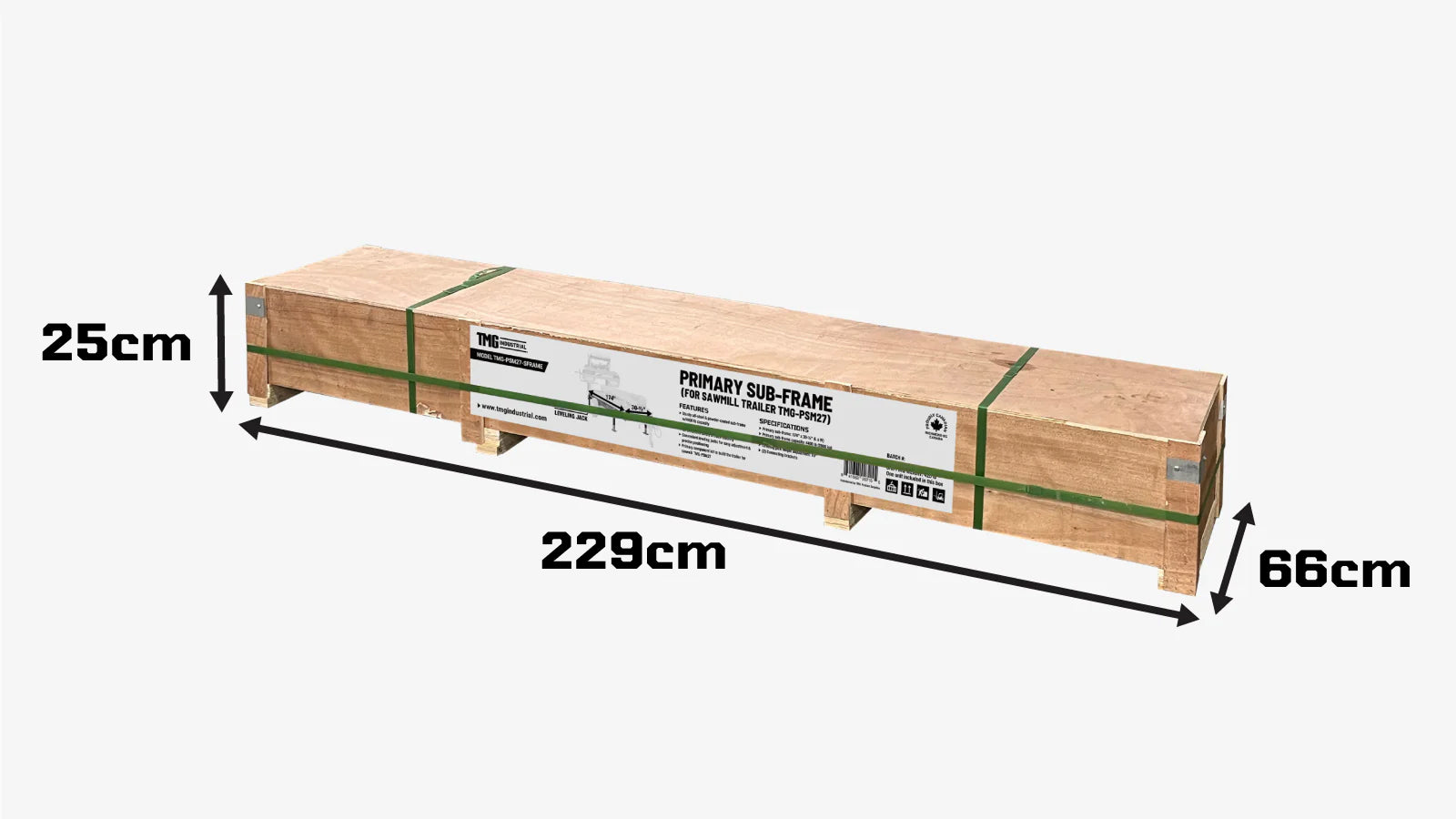 Primary Sub-Frame for Sawmill Trailer PSM30, 1994-kg Capacity, Leveling Jacks, Anti-Tipping Rail Guard, TMG-PSM30-Sframe-shipping-info-image