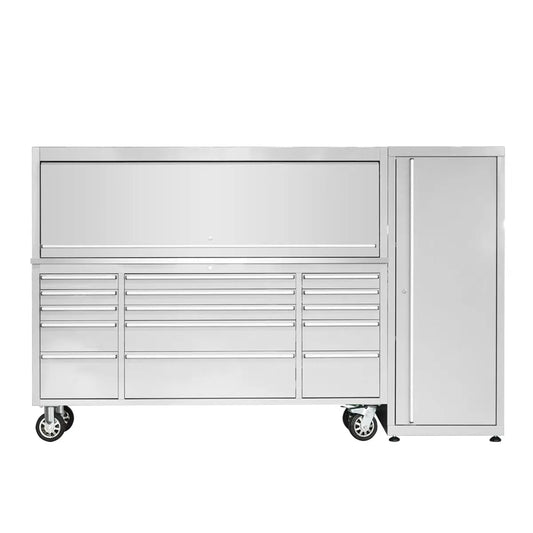 Pro Series 72” Stainless Steel Tool Chest with 15 Drawers, Caster Wheels & Side Cabinet TMG-SC7215