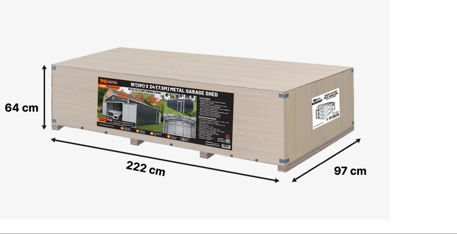 5 m × 7 m (16' × 24') Metal Garage Shed with Swing Front & Side Doors, 3.2 m (10'6