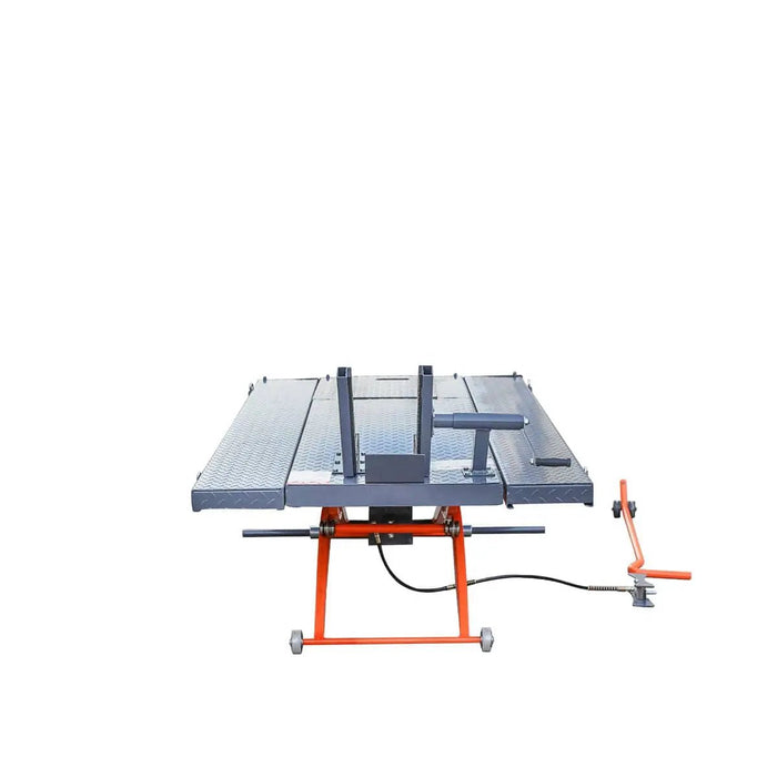 TMG Industrial 1000 lb Portable Motorcycle/ATV Scissor Lift, 44” Work Platform, 10” Side Panel Extensions, Front Vise Kit, TMG-1000PML