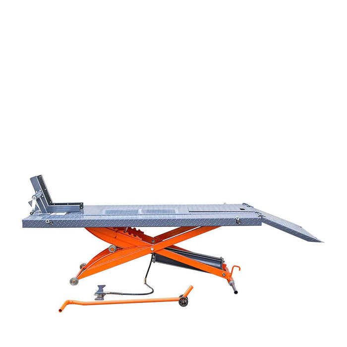 TMG Industrial 1000 lb Portable Motorcycle/ATV Scissor Lift, 44” Work Platform, 10” Side Panel Extensions, Front Vise Kit, TMG-1000PML