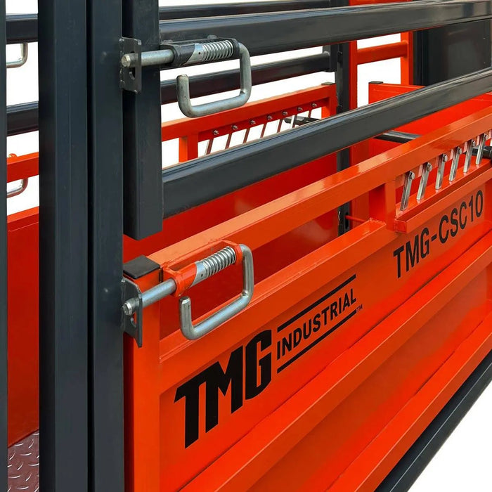 TMG Industrial 10’ Cattle Work Chute 4500-lb Weight Scale, Side Exit, Upper/Lower Swing Openings, LCD Weight Display, TMG-CSC10