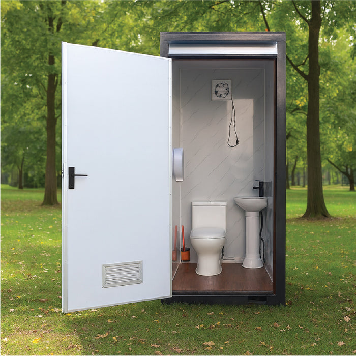 4' Portable Washroom with Ceramic Toilet, Sink and Solar Powered Exhaust Fan, TMG-FTS04 TMG Industrial CA