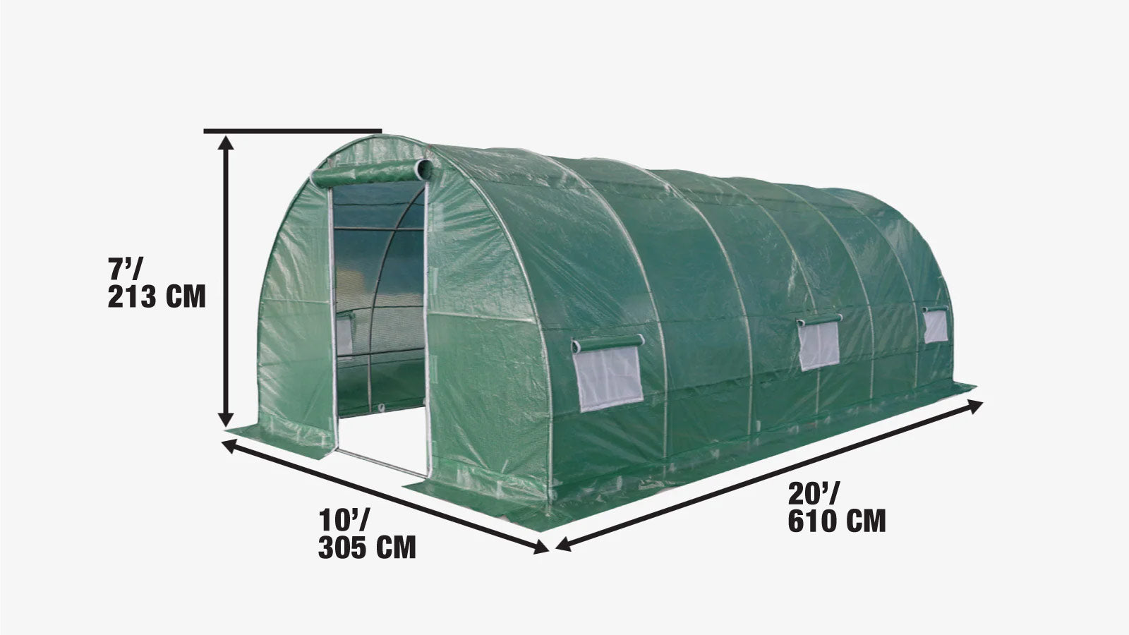 Tunel szklarniowy 10' x 20' z pokrowcem Ripstop Leno, inspektem, zwijanymi oknami z siatki, okrągłym dachem, TMG-GH1020R-specifications-image
