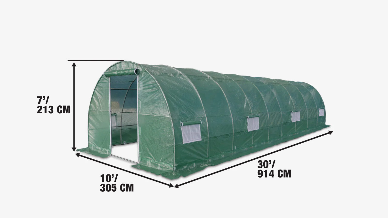 3 x 9 m Tunnel Greenhouse Grow Tent with Ripstop Leno PE Cover, Roll-up Door and Windows, TMG-GH1030R-specifications-image
