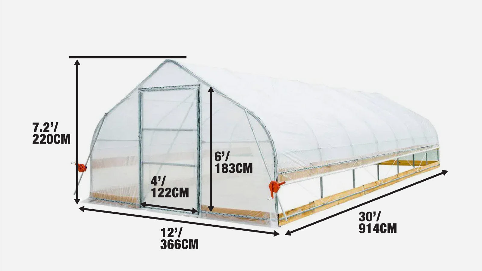 3.7 x 9 m Tunnel Greenhouse Grow Tent with 6 Mil Clear EVA Film, Roll-Up Sides, TMG-GH1230-specifications-image