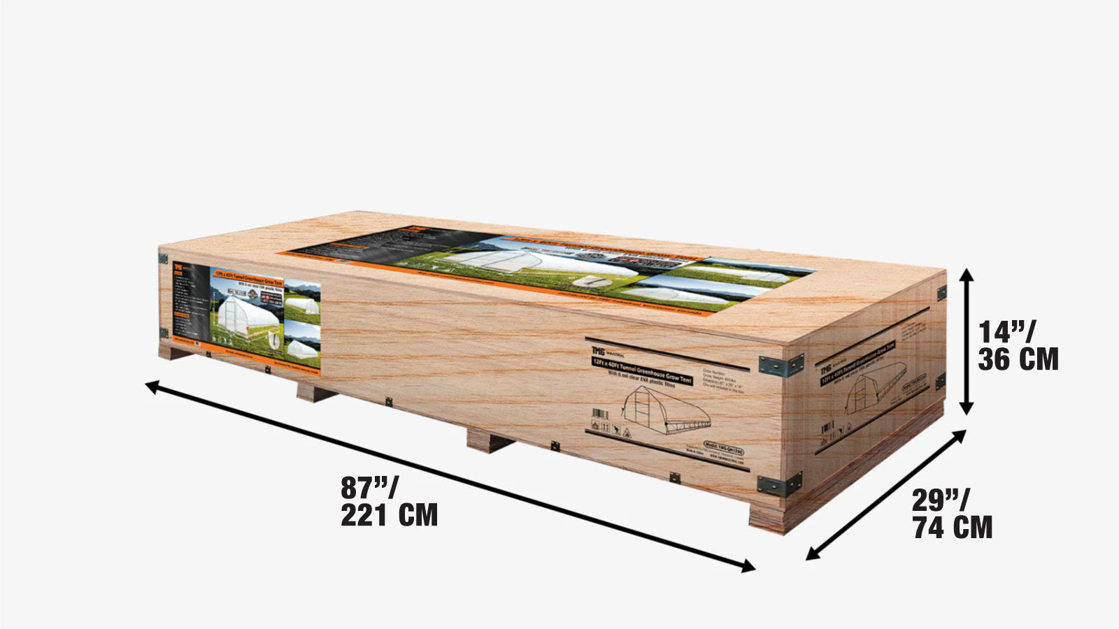 Tunel szklarniowy 12' x 40' z przezroczystą folią EVA o grubości 6 mil, inspekt, zwijane boki korbą ręczną, dach szczytowy, TMG-GH1240-shipping-info-image