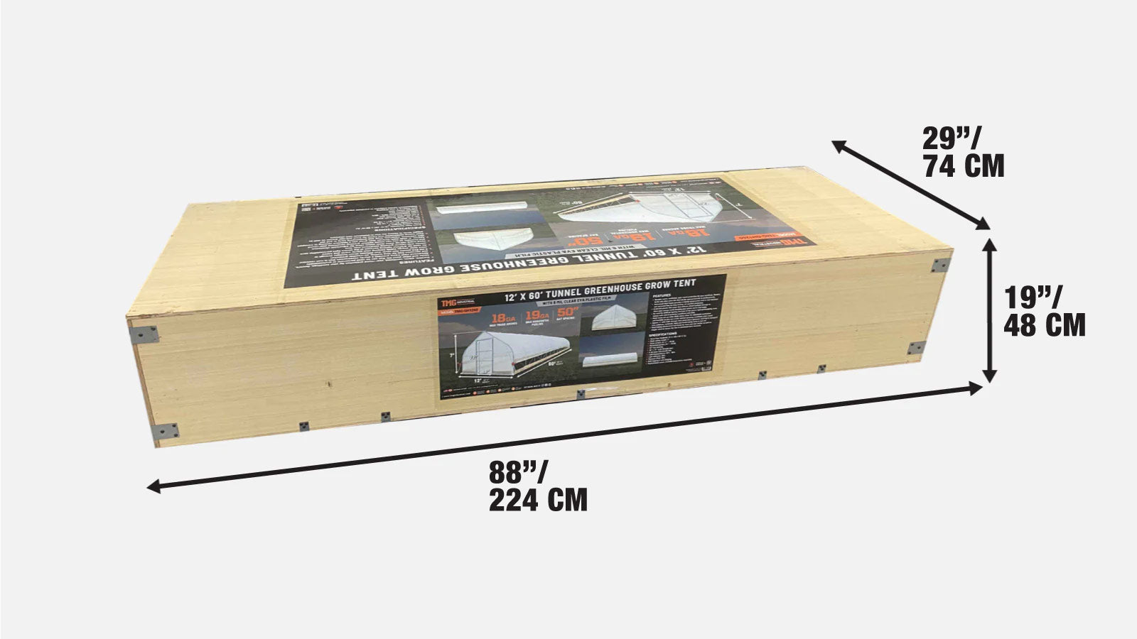 Tunel szklarniowy 12' x 60' z przezroczystą folią EVA o grubości 6 mil, inspekt, zwijane boki korbą ręczną, dach szczytowy, TMG-GH1260-shipping-info-image