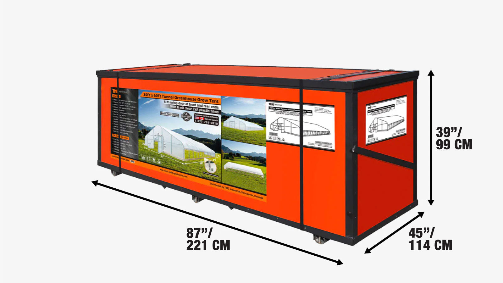 9 x 18 m Commercial Tunnel Greenhouse with 6 Mil Clear EVA Film, Roll-Up Sides, TMG-GH3060-shipping-info-image