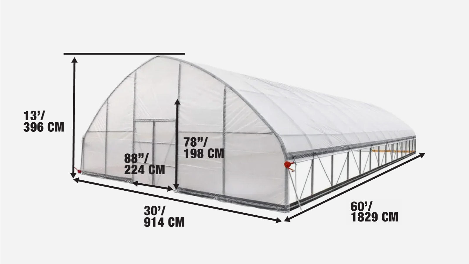 9 x 18 m Commercial Tunnel Greenhouse with 6 Mil Clear EVA Film, Roll-Up Sides, TMG-GH3060-specifications-image