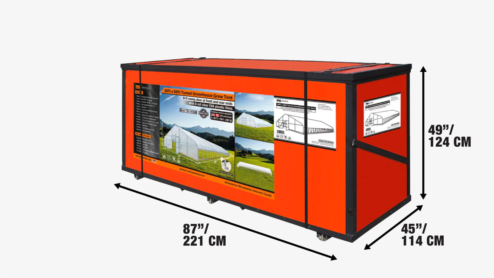 9 x 25 m Commercial Tunnel Greenhouse with 6 Mil Clear EVA Film, Roll-Up Sides, TMG-GH3080-shipping-info-image