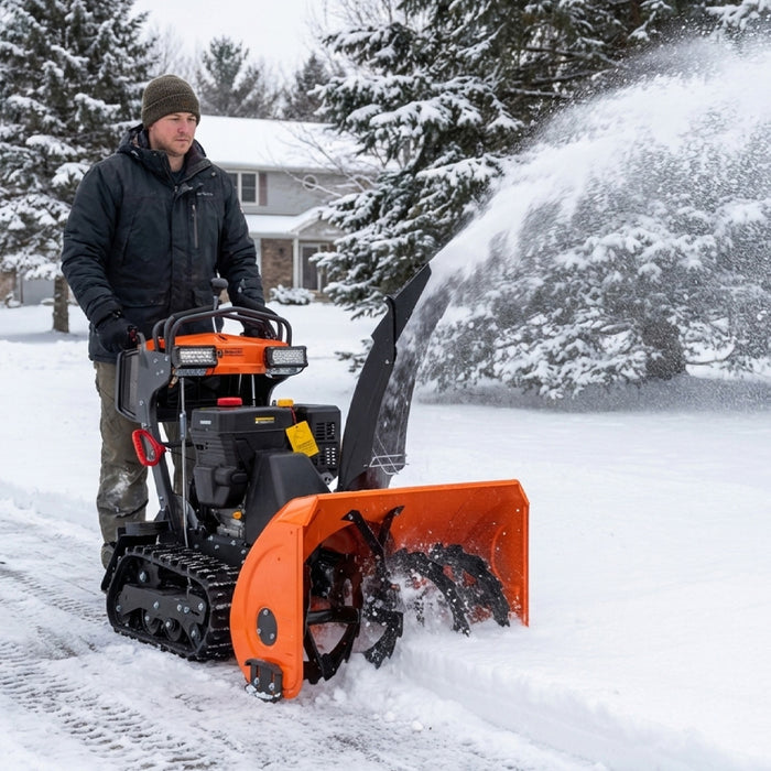 Pro Series Stand-On Rubber Track Snow Blower, Dual Stage, LED Light, 50’ Throwing Distance TMG-GSB36 TMG Industrial