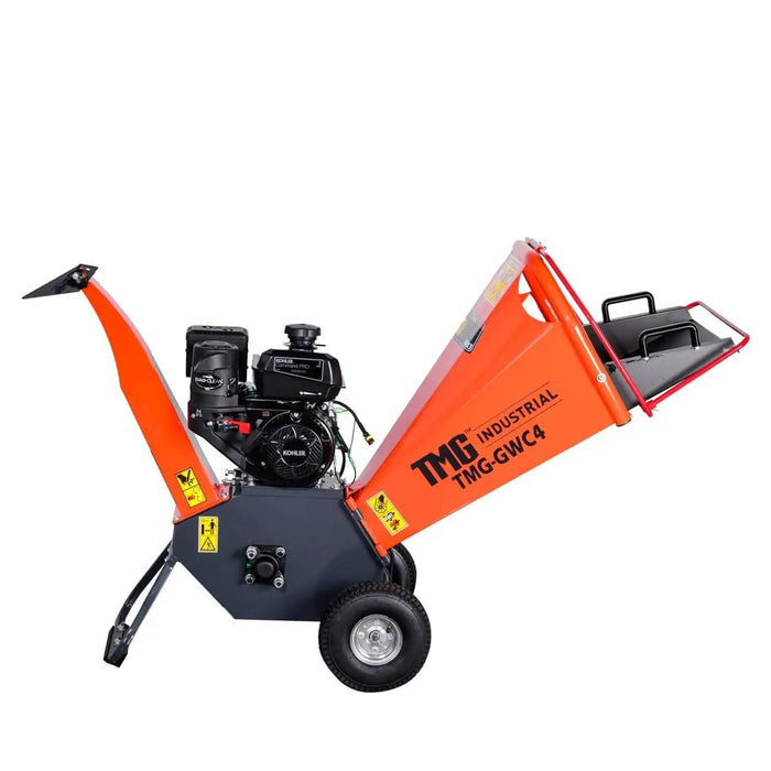 TMG Industrial 4" Wood Chipper Powered by 7 HP Kohler Command Pro Series Engine, 6'' Reversible Blades, Dual Belt Drive, TMG-GWC4
