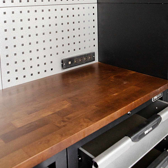 TMG Industrial 10’ Extreme-Duty Steel Garage Workbench w/Pegboards and 4" Bench Vice, Adjustable Shelving, Power Outlets, USB Port, Magnetic Motion LED Lamps, TMG-WBC10