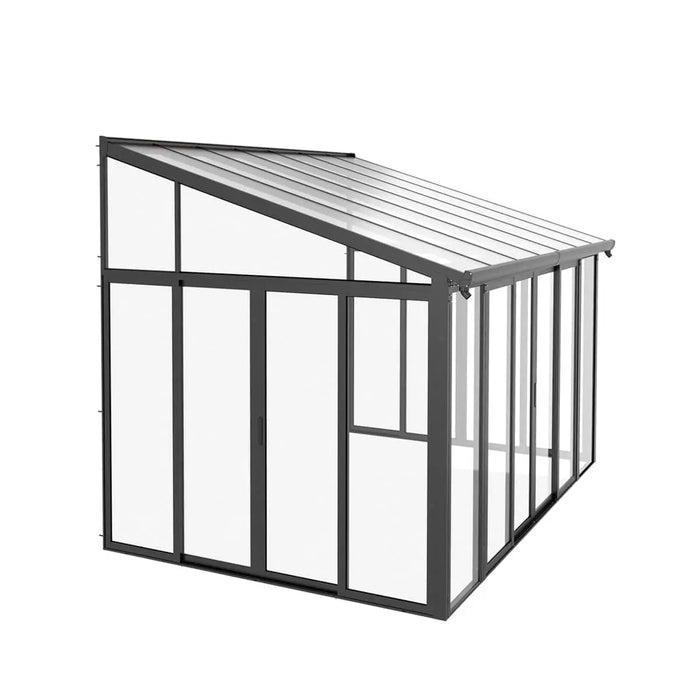 TMG Industrial 10’ x 14’ Winter Garden Lean-To Patio Cover, Twin-Wall PC Roof Sheets, Crystal-Clear PC Walls/Doors, TMG-LPC14