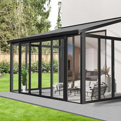 10' x 14' montowany na ścianie ogród zimowy, zadaszony taras typu „lean-to-patio” z krystalicznie czystymi ścianami TMG-LPC14