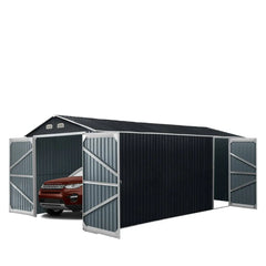 10’ x 20’ Metal Garage Shed, Double Front & Side Doors, 185 Sq-Ft, 7’8