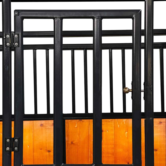 TMG Industrial 12’ Horse Stall Pine Lumber Panel, Vertical Bar Top & Wood-Filled Bottom, Front panel c/w Window/Feeder and Sliding Door, TMG-FHS12A and FHS12B