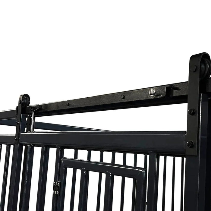 TMG Industrial 12’ Horse Stall Pine Lumber Panel, Vertical Bar Top & Wood-Filled Bottom, Front panel c/w Window/Feeder and Sliding Door, TMG-FHS12A and FHS12B