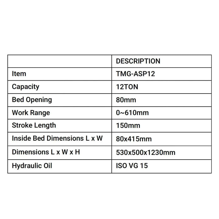 TMG Industrial 12 Ton Capacity Hydraulic Shop Press, H-Frame, Hand Crank Bottle Jack Pressing, 8 Bed Height Positions, TMG-ASP12