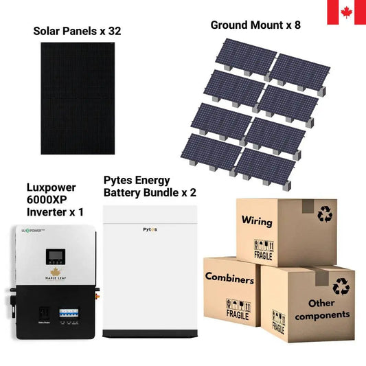 TMG Industrial 12800w Ground Mount, Pytes Battery 48 V/400A Off-Grid Solar Kit, Luxpower 6000 XP Inverter, TMG-SP9333