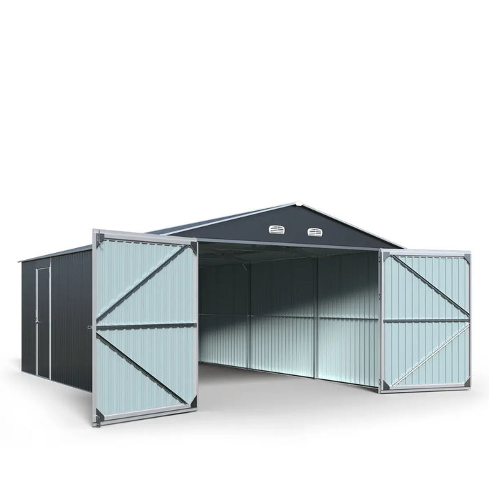 TMG Industrial 13’ x 20’ Metal Garage Shed with Double Front Doors, 7’9” Peak Height, Side Entry Door, 240 Sq-Ft Floor Space, TMG-MS1320A