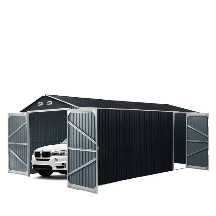 TMG Industrial 13’ x 20’ Metal Garage Shed with Double Front Doors, 7’9” Peak Height, Side Entry Door, 240 Sq-Ft Floor Space, TMG-MS1320A
