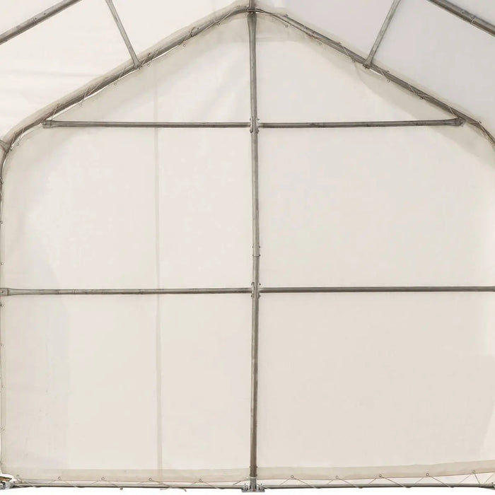 TMG Industrial 15’ x 35’ RV/Motorhome Storage Shelter, 17 oz PVC Fabric Cover, Front Roll-Up Door, Enclosed Rear Wall, 3-Layer Galvanized Steel Frame, 10’ Straight Sidewalls, TMG-ST1535